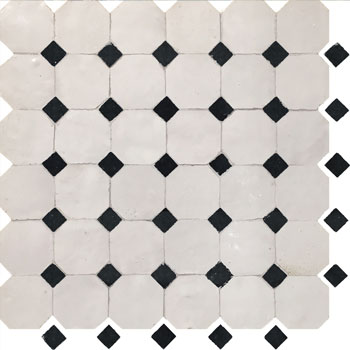 Mosaic House Moroccan tile Kora MDV 1-6 White Black  zellige, mosaic, zellij, field, pattern, glaze, simple, classic, octagonal 